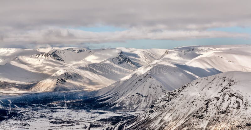 Landscape snowy mountain valley