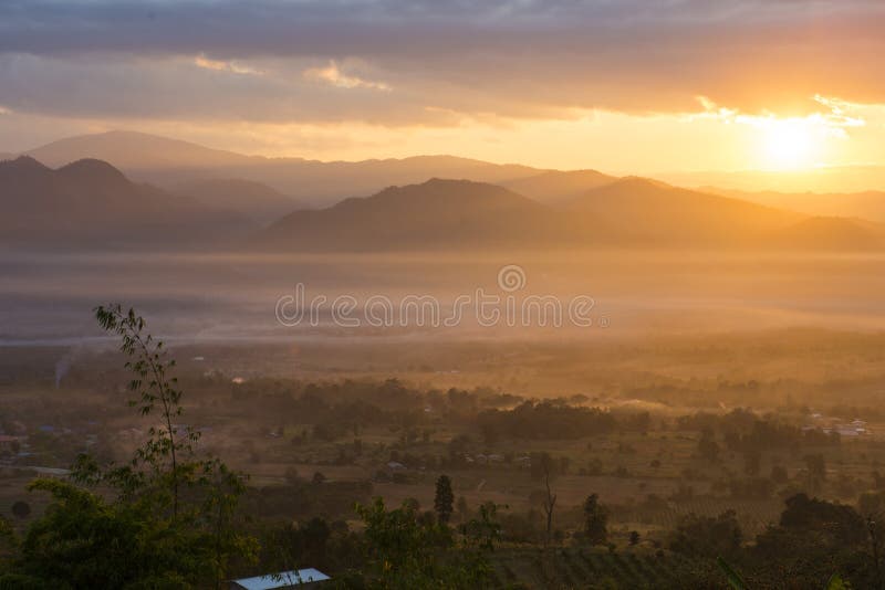 Landscape of sunrise over mountains in the morning