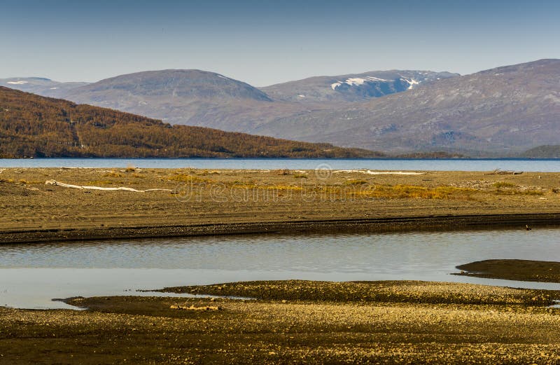 Landscape with Tornetrask lake and mountains, Norrbotten, Sweden