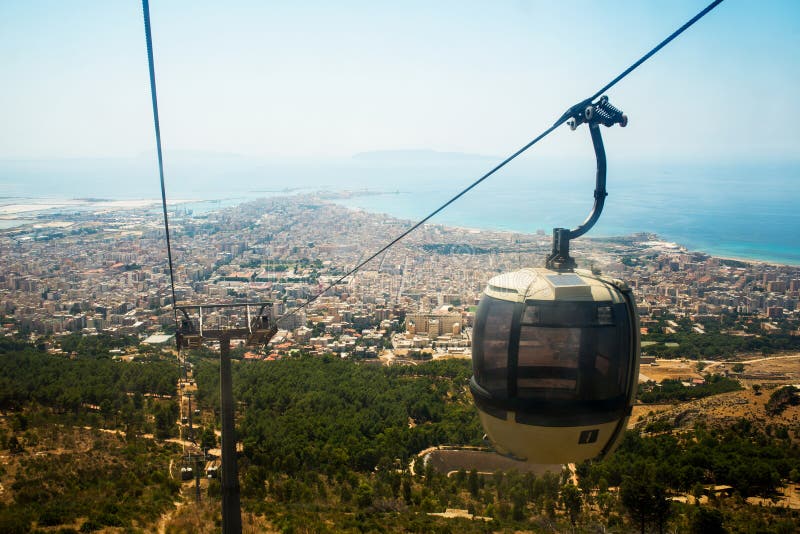 Landscape of Trapani city from the cableway of Erice. Sicily, Italy.