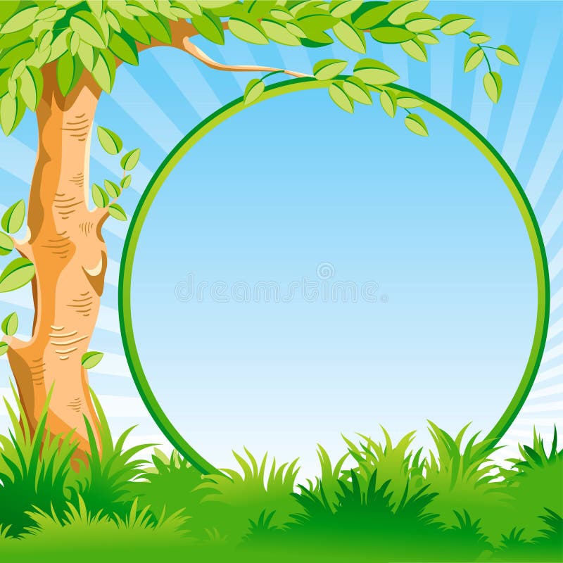 Landscape with a Tree and Frame Stock Vector - Illustration of forest