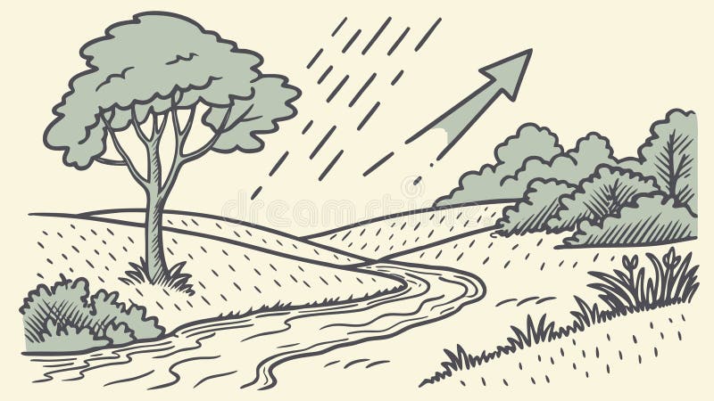 Landscape with Trees and Rain Arrows, Weather Forecast, vector design Generative AI stock illustration