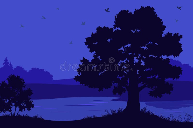 Landscape, Trees, River and Birds.