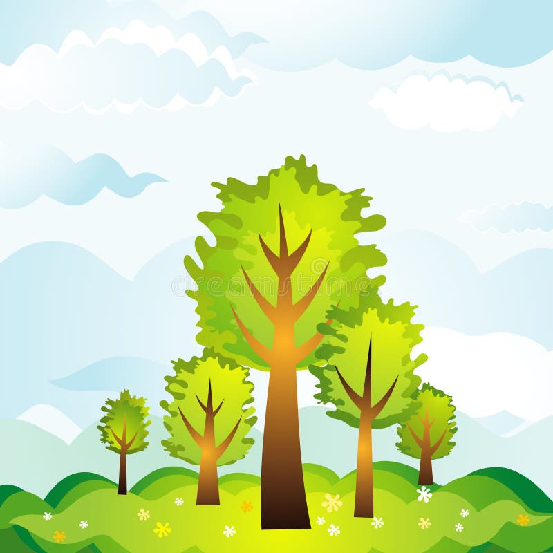 Landscape with trees, vector stock illustration