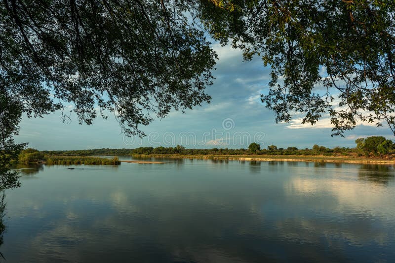 Landscape view on the banks of the Okavango River, Caprivi, Namibia royalty free stock images