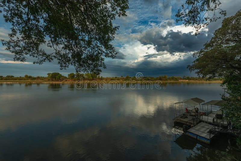 Landscape view on the banks of the Okavango River, Caprivi, Namibia royalty free stock image