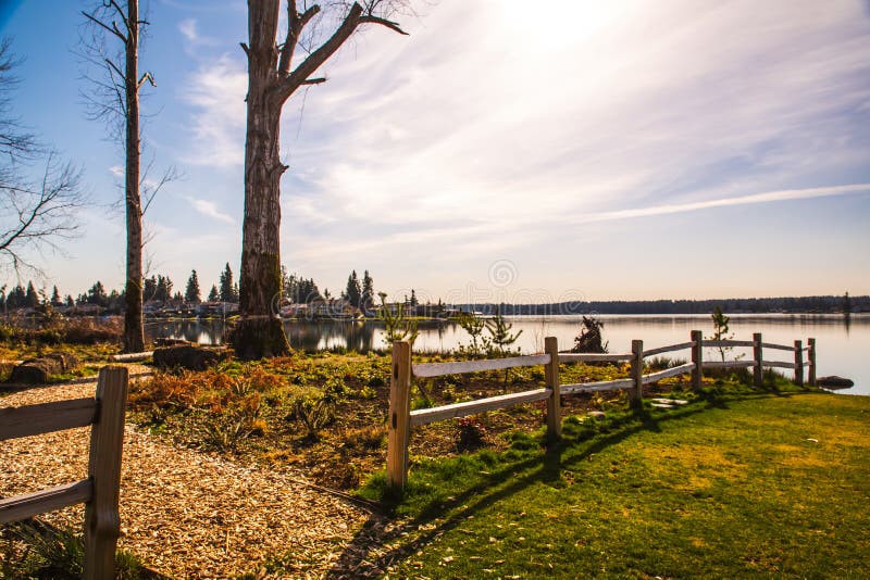 Landscapes of Lake Tapps park in Spring stock image