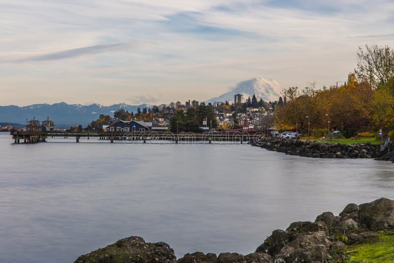 Landscapes of Lake Tapps park in Spring stock images