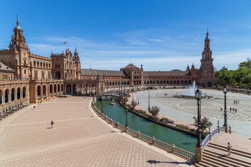 Landscapes of Plaza de Espana, Spanien Square, i Sevilla, Spanien royaltyfria bilder Landscapes of Plaza de Espana, Spanien Square, i Sevilla, Spanien royaltyfria bilder