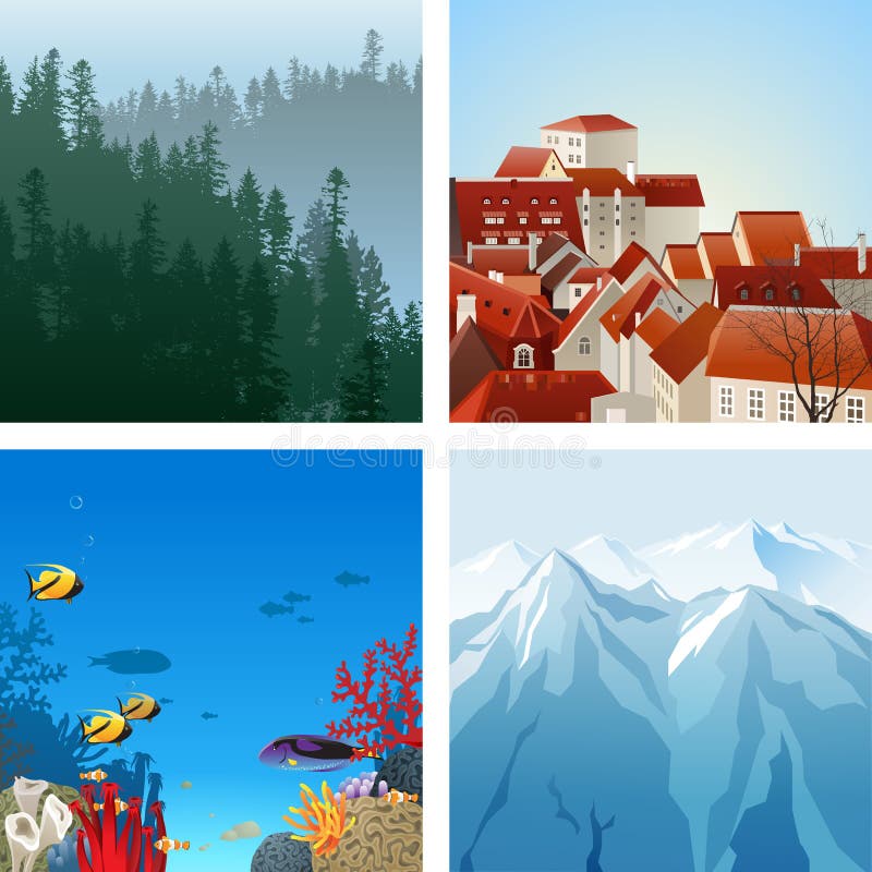 Landscapes set vector illustration