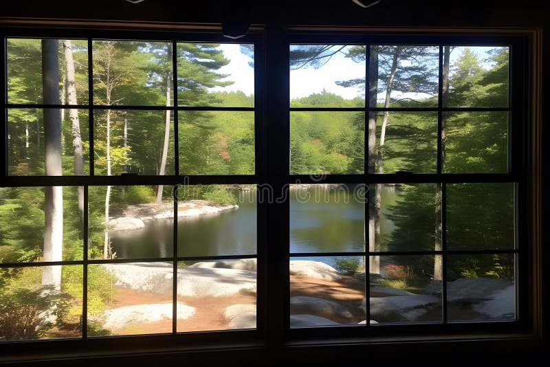Landschaftsbild. Aussicht aus Fenster auf die wunderschöne Landschaft. Neuronale Netzai generiert lizenzfreie abbildung