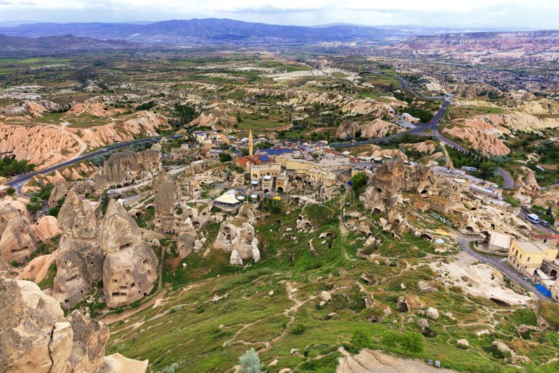 Landschap van de oude holen van Cappadocia in Turkije, hoogste mening stock foto's Landschap van de oude holen van Cappadocia in Turkije, hoogste mening stock foto's