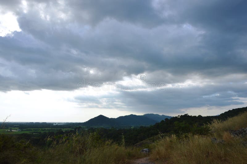 Landschap van het gebied die van de grasbloem van wind op de berg van Khao Lon in Thailand blazen royalty-vrije stock afbeelding Landschap van het gebied die van de grasbloem van wind op de berg van Khao Lon in Thailand blazen royalty-vrije stock afbeelding