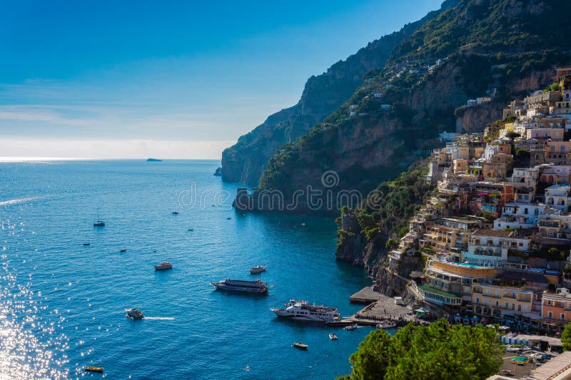 Landschap van Positano-stad op Amalfi kust, Campania stock foto Landschap van Positano-stad op Amalfi kust, Campania stock foto