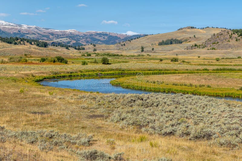 Lamar Valley in Yellowstone National Park along U.S. 212 NE Entrance Road in Wyoming. Lamar Valley in Yellowstone National Park along U.S. 212 NE Entrance Road in Wyoming