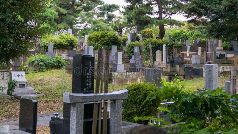 Landskap av en offentlig Japan gravsten och kyrkogård i Tokyo, Japan arkivbilder Landskap av en offentlig Japan gravsten och kyrkogård i Tokyo, Japan arkivbilder