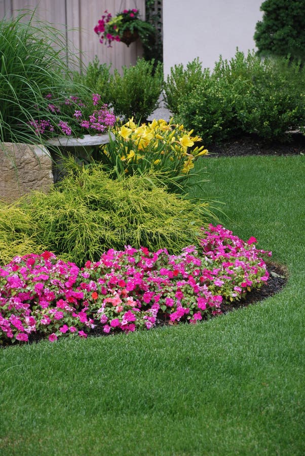 Landscaped garden with flowers and shrubs. Landscaped garden with flowers and shrubs