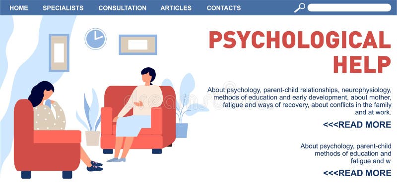 Landungsseite für Psychotherapie Psychologe und Veranschaulichung von Vektor Psychologische Hilfe stock abbildung