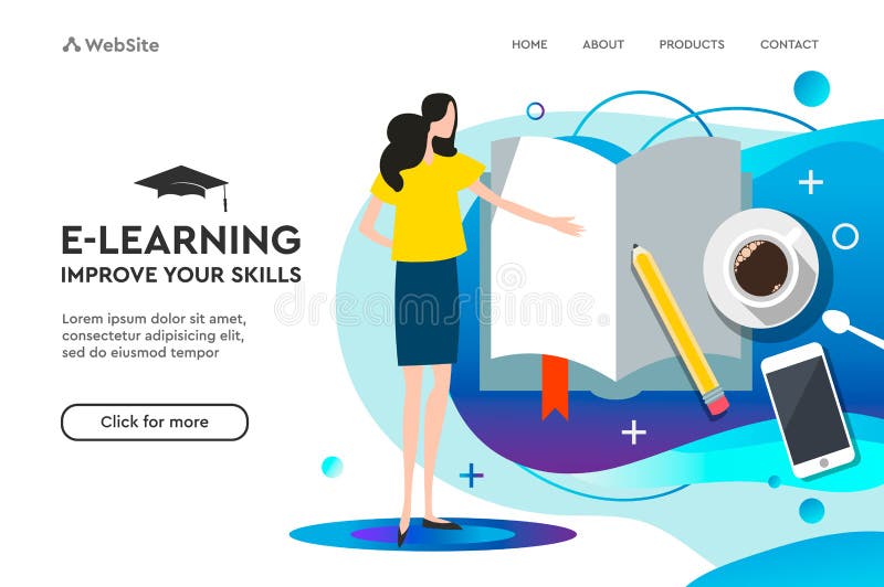 Landungsseitenschablone für on-line-Ausbildung und E-Learning Moderne Illustration des Vektors Flaches Design stock abbildung
