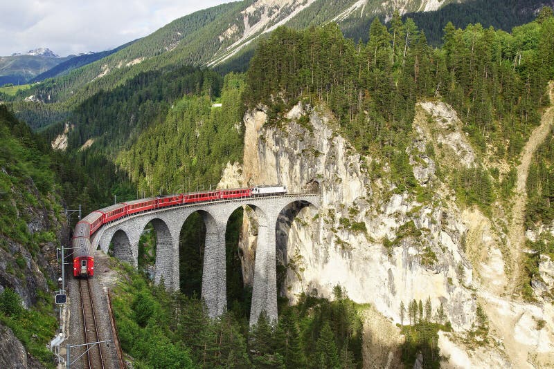 Landwasser Viaduct with Train, Filisur, Switzerland Stock Photo - Image ...