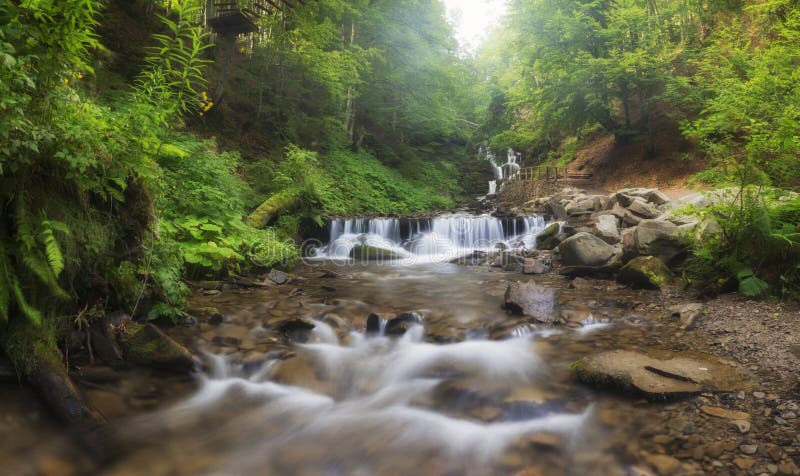 Long exposure panorama of the rainforest with cascades and waterfalls of Semuc Champey in the Peten jungle and rainforest of Guatemala. Noises and large grain - stylization under the film. Soft focus. Long exposure panorama of the rainforest with cascades and waterfalls of Semuc Champey in the Peten jungle and rainforest of Guatemala. Noises and large grain - stylization under the film. Soft focus