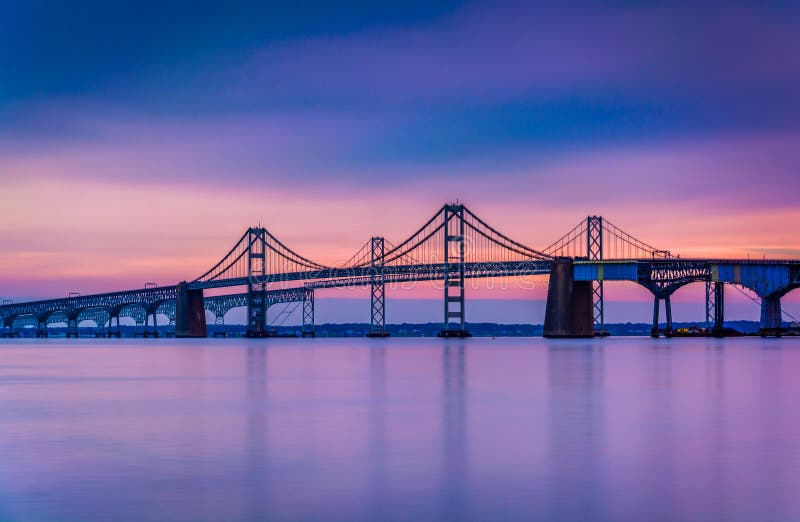 Lange Belichtung der Chesapeake Bay-Brücke, von Sandy Point Sta