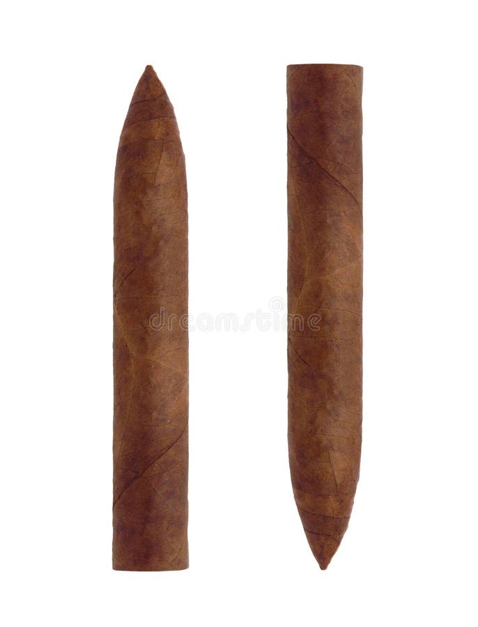 Long elegant brown cigars on white background. Long elegant brown cigars on white background
