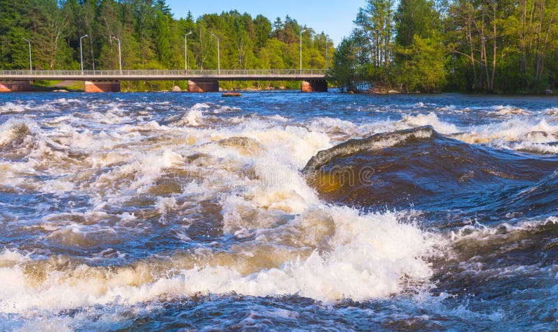 Langinkoski, fast running river water in Kotka royalty free stock image