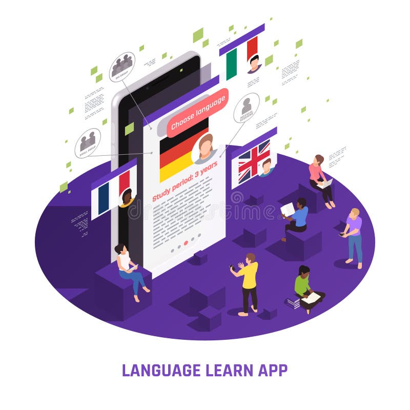Language Learning Isometric Concept Stock Illustration Illustration