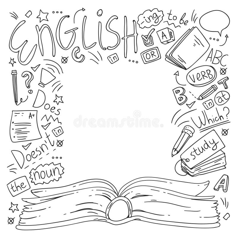 Language School for Adult and Kids. Pattern with Icons about English  Learning. Stock Vector - Illustration of sketch, knowledge: 161441408
