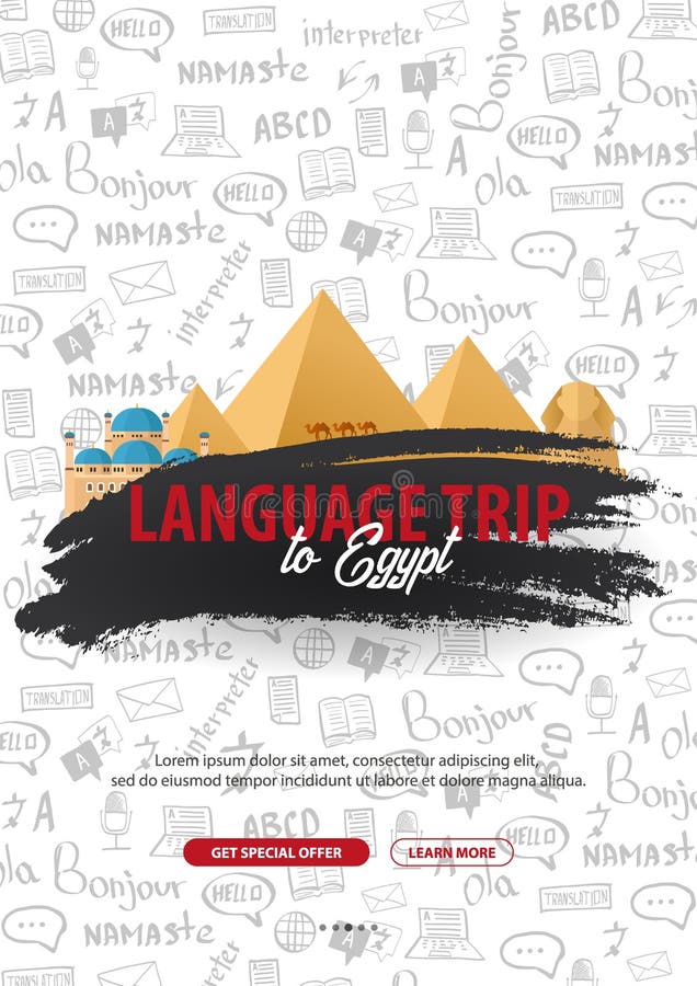 Language Trip, Tour, Travel To Egypt. Learning Languages. Vector