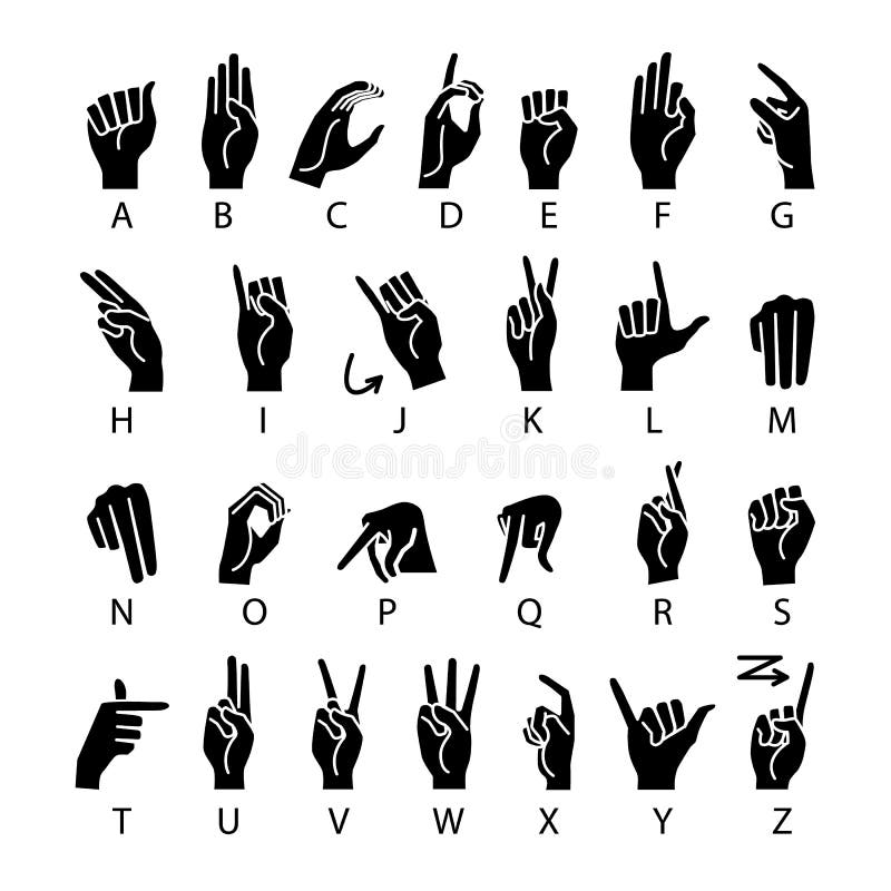 Langue de vecteur de main de sourds-muets Alphabet d'ASL de langue des signes américaine