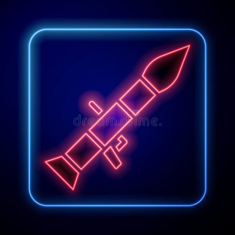 Lansator de rachete neon strălucitor cu pictograma de rachetă izolată pe fond albastru. vector royalty free illustration