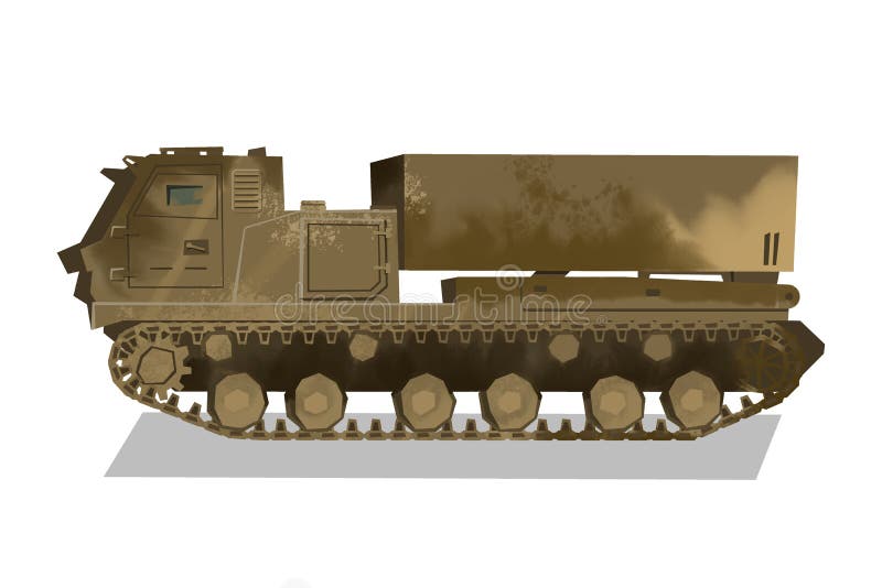 Lansator rachetă acustică. camion de artilerie izolat. tipărire cartografică pentru camera copiilor. vedere laterală a rezervorulu vector illustration