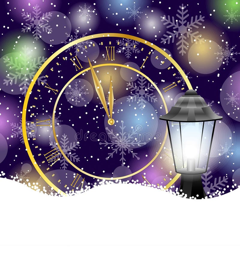 Lantaarn en klok op een Kerstmisachtergrond
