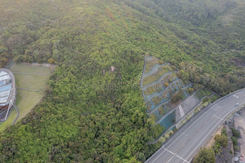 Lantau Link Highway Tunnel Exit from Mountain, Aerial View of