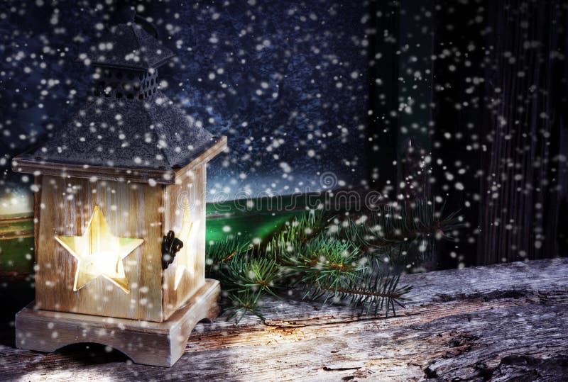 Lantern in snow flurries