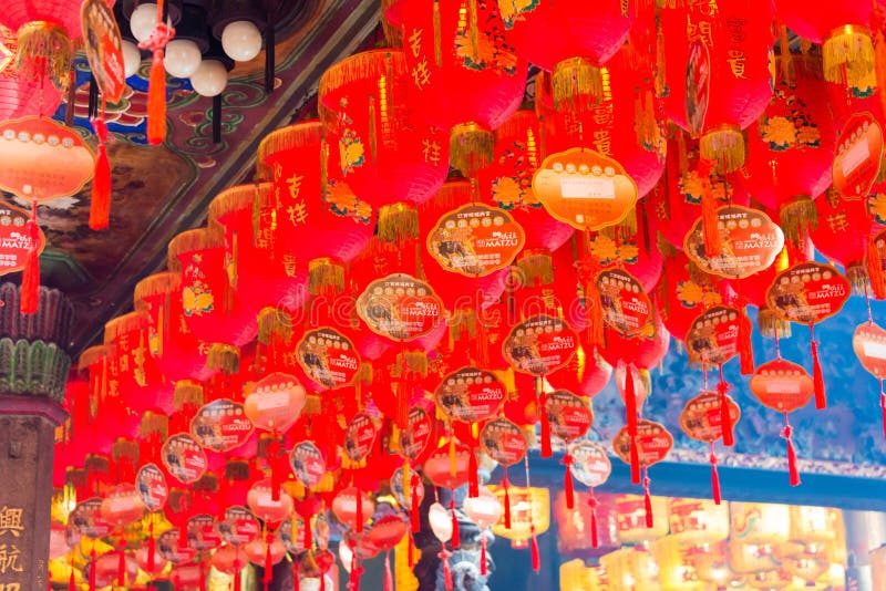 Lantern at Xiluo Fuxing Temple in Xiluo, Yunlin, Taiwan. The temple was originally built in 1717 stock photo