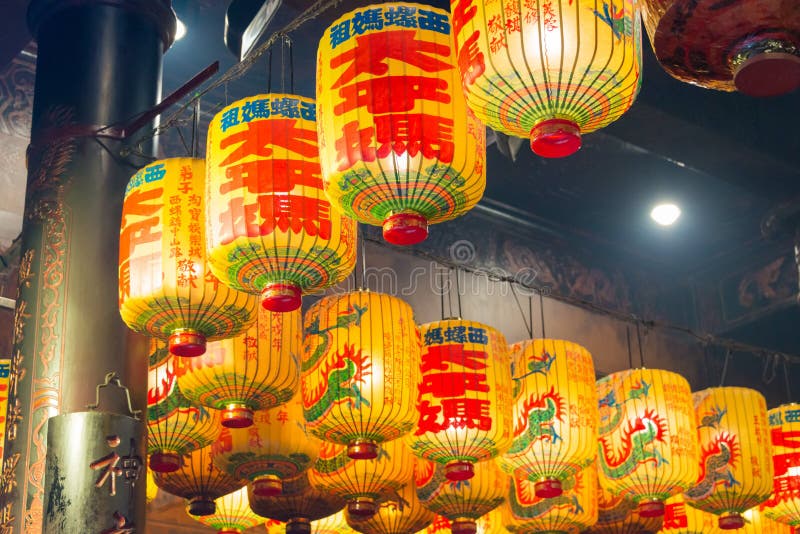 Lantern at Xiluo Fuxing Temple in Xiluo, Yunlin, Taiwan. The temple was originally built in 1717 stock image