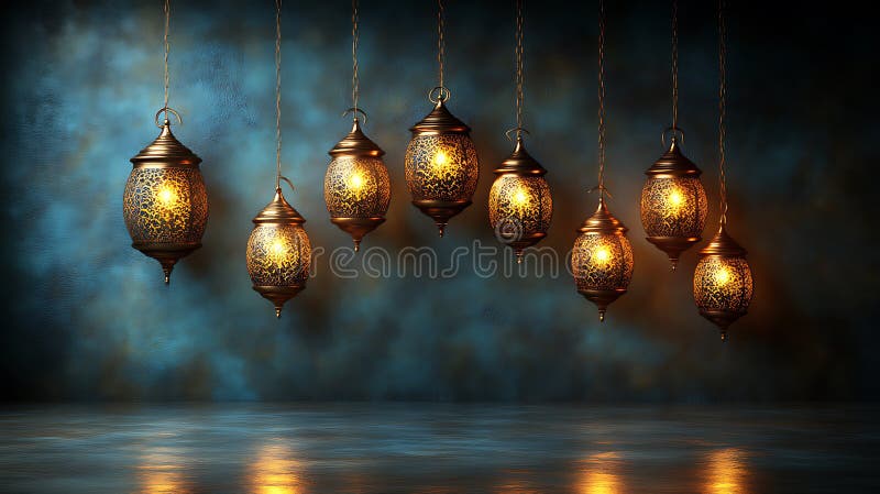 Lanterne Marocane Iluminate Atârnând De Zidul Întunecat vector illustration