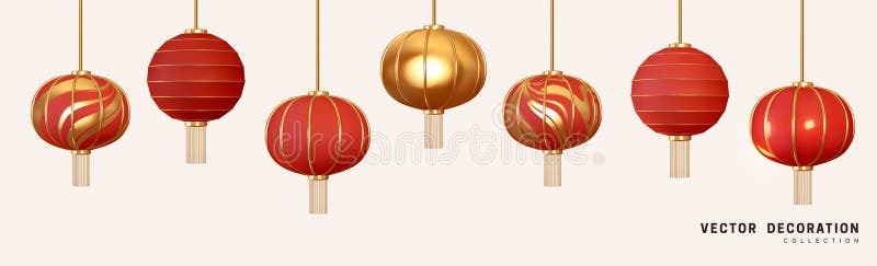 Lanterne rouge pendante décoration asiatique traditionnelle. décorations pour la nouvelle année chinoise. fête des lanternes chino illustration de vecteur