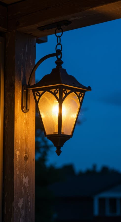 Lanterne à pendaison éclairée à Dusk illustration stock