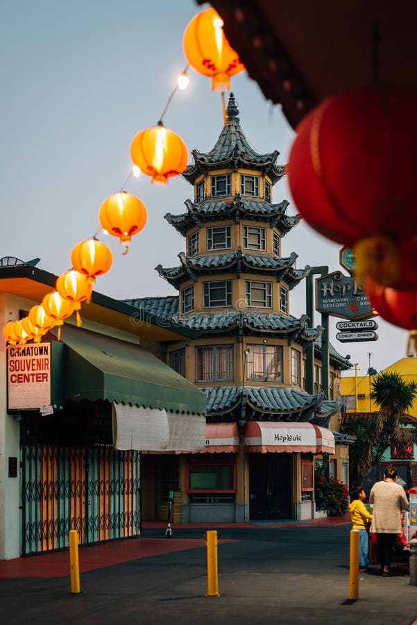 Lanterns and Architecture in Chinatown, Los Angeles, California