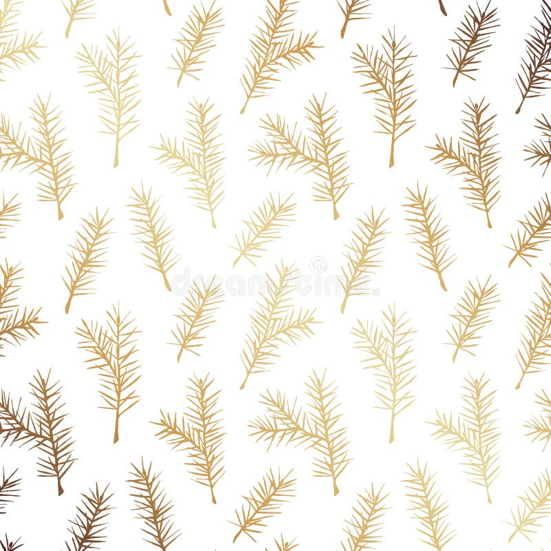 Lantlig hand dragen sömlös modell för guld- vektor för granträd Guld- lövverklinje teckningsbakgrund för jul stock illustrationer Lantlig hand dragen sömlös modell för guld- vektor för granträd Guld- lövverklinje teckningsbakgrund för jul stock illustrationer