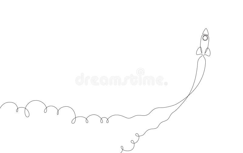 Lanzamiento continuo de cohetes de dibujo en línea stock de ilustración