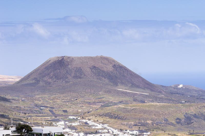 Lanzarote landscape with small town and volcanic mountain. Canary Islands , Spain. Typical architectures stock images, royalty-free photos and pictures