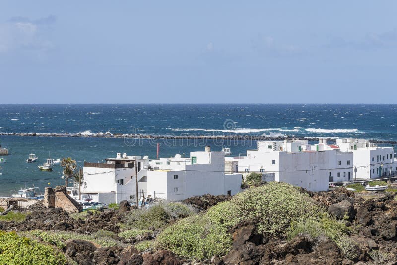 Lanzarote landscape whith small town Orzola and Typical white houses. Canary Islands , Spain. Typical architectures stock images, royalty-free photos and pictures