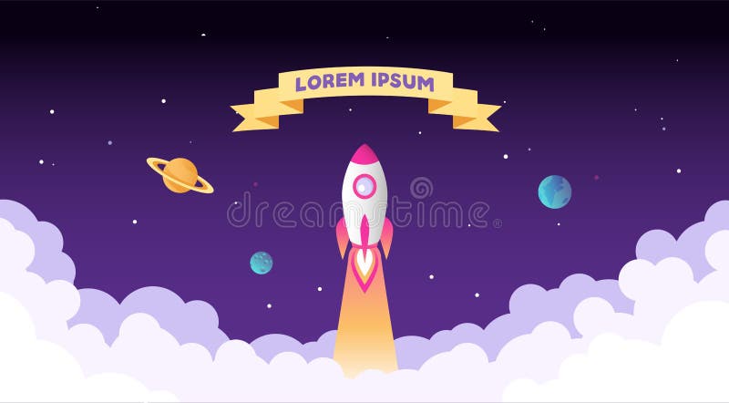 Lançamento de Rocket, opinião do cosmos, fita para o texto Ilustração do vetor ilustração royalty free Lançamento de Rocket, opinião do cosmos, fita para o texto Ilustração do vetor ilustração royalty free