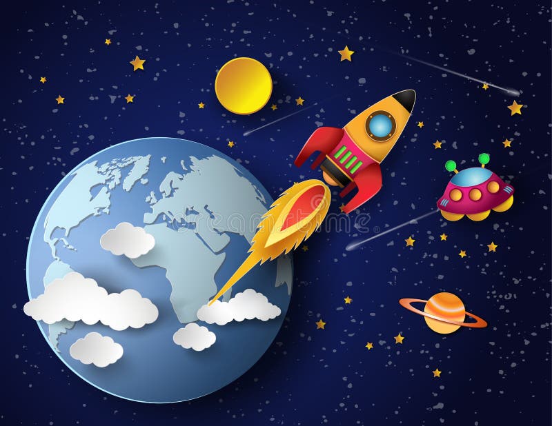 Space rocket launch and galaxy . Vector illustration. Space rocket launch and galaxy . Vector illustration