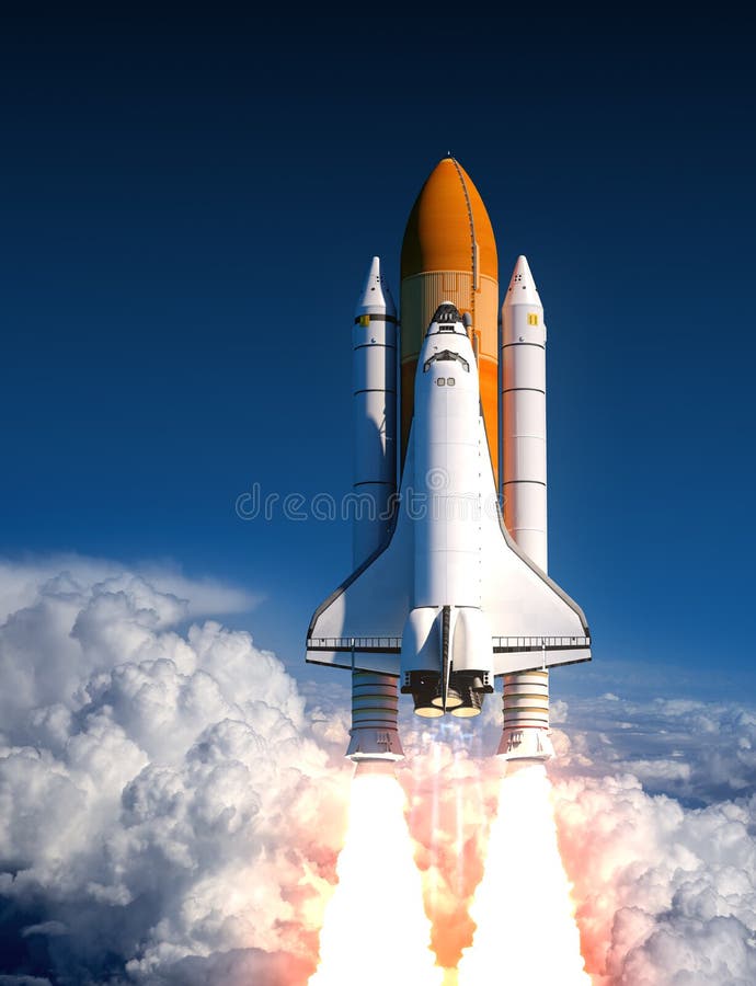 Space Shuttle Launch In The Clouds. 3D Illustration. Space Shuttle Launch In The Clouds. 3D Illustration.